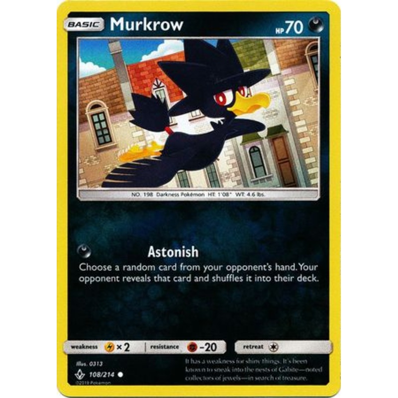 Pokemon Card Unbroken Bonds 108/214 Murkrow Common Reverse Holo