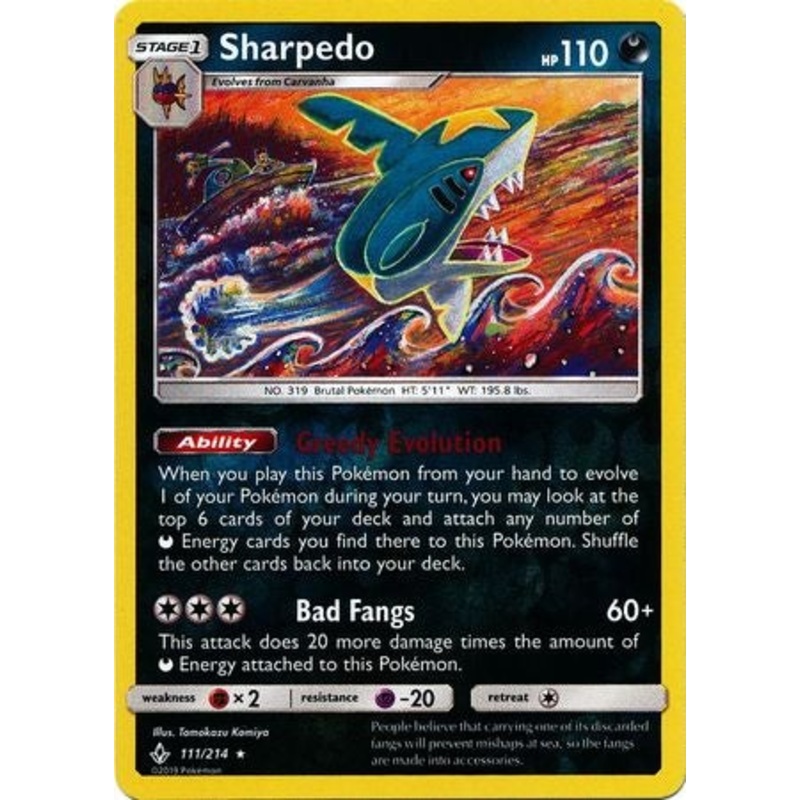 Pokemon Card Unbroken Bonds 111/214 Sharpedo Rare Reverse Holo