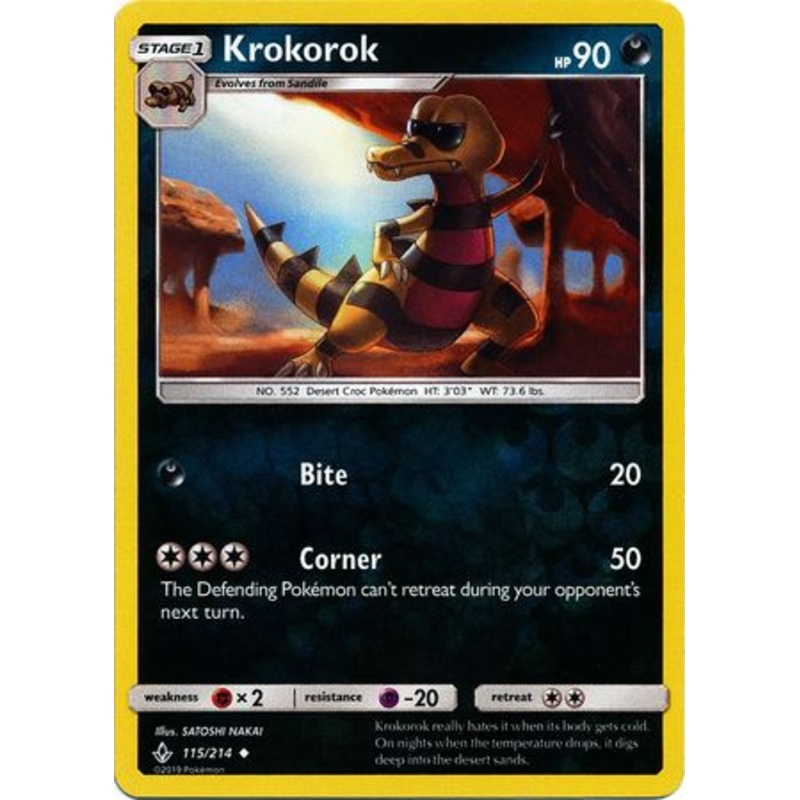 Pokemon Card Unbroken Bonds 115/214 Krokorok Uncommon Reverse Holo