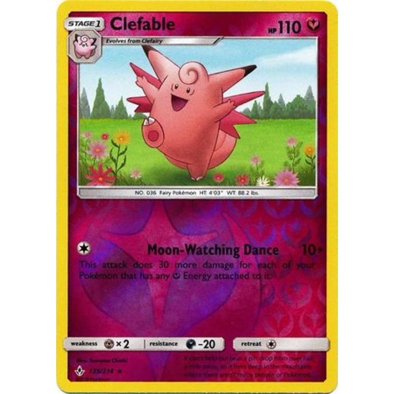 Pokemon Card Unbroken Bonds 133/214 Clefable Rare Reverse Holo