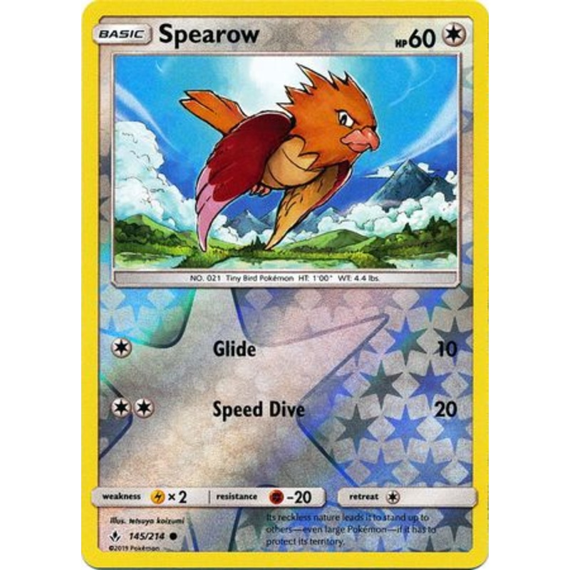 Pokemon Card Unbroken Bonds 145/214 Spearow Common Reverse Holo