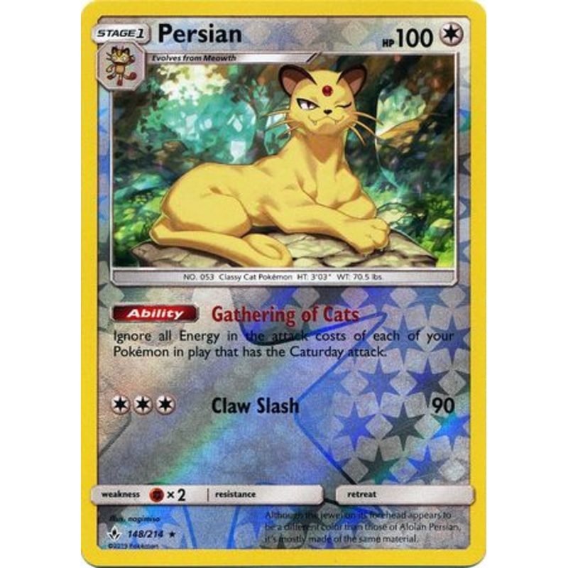 Pokemon Card Unbroken Bonds 148/214 Persian Rare Reverse Holo