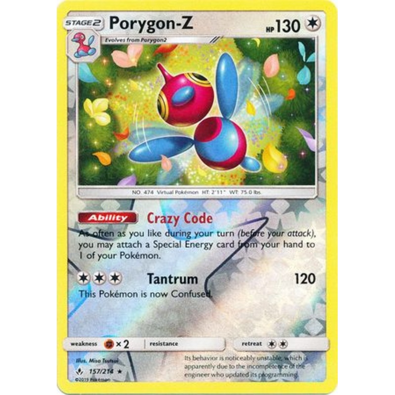 Pokemon Card Unbroken Bonds 157/214 Porygon Z Rare Reverse Holo