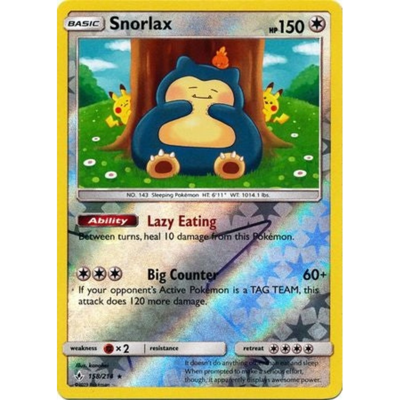 Pokemon Card Unbroken Bonds 158/214 Snorlax Rare Reverse Holo