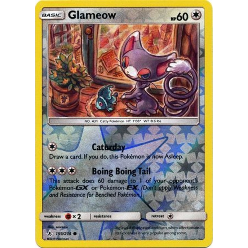 Pokemon Card Unbroken Bonds 159/214 Glameow Common Reverse Holo