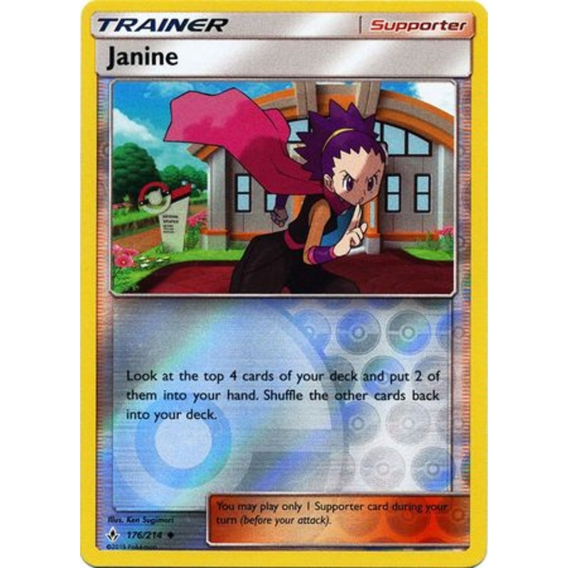 Pokemon Card Unbroken Bonds 176/214 Janine Supporter Uncommon Reverse Holo