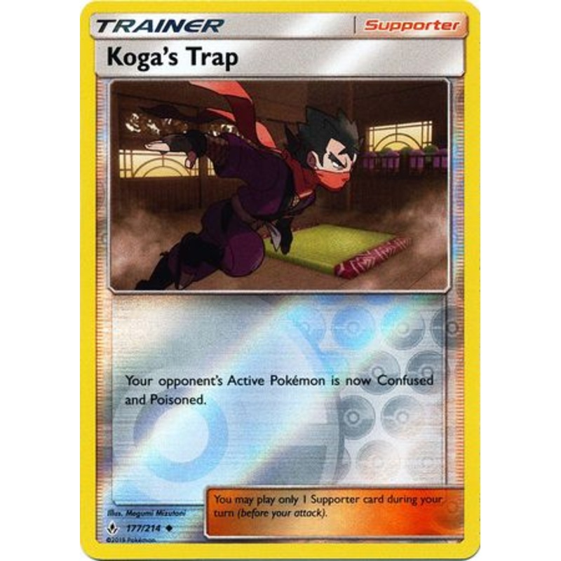 Pokemon Card Unbroken Bonds 177/214 Koga’s Trap Supporter Uncommon Reverse Holo