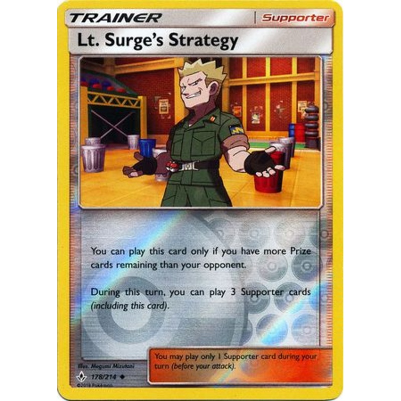 Pokemon Card Unbroken Bonds 178/214 Lt. Surge’s Strategy Supporter Uncommon Reverse Holo