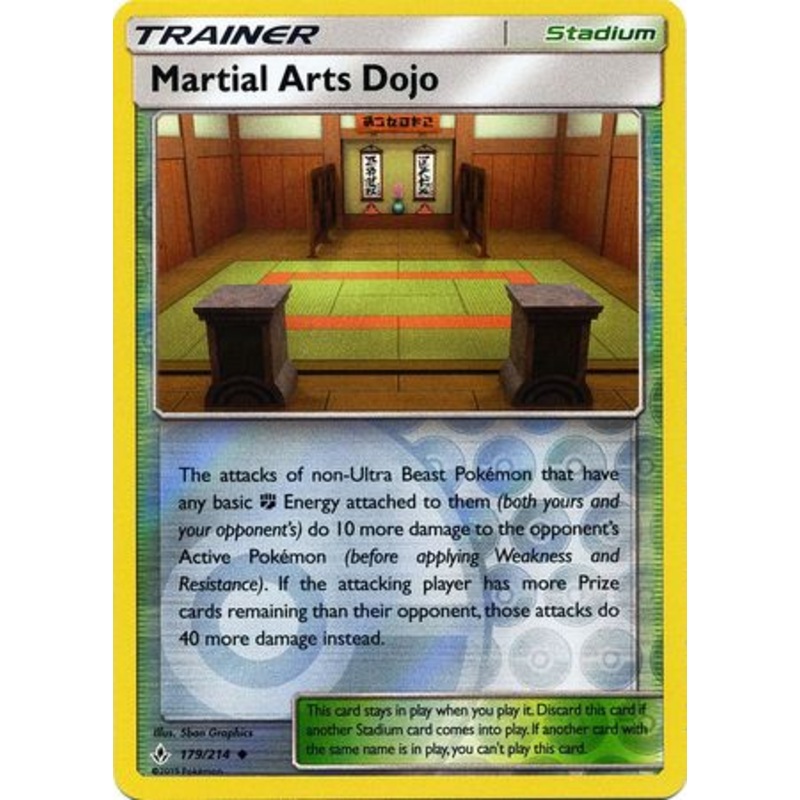 Pokemon Card Unbroken Bonds 179/214 Martial Arts Dojo Stadium Uncommon Reverse Holo