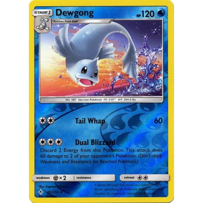 Pokemon Card Unbroken Bonds 45/214 045/214 Dewgong Rare Reverse Holo