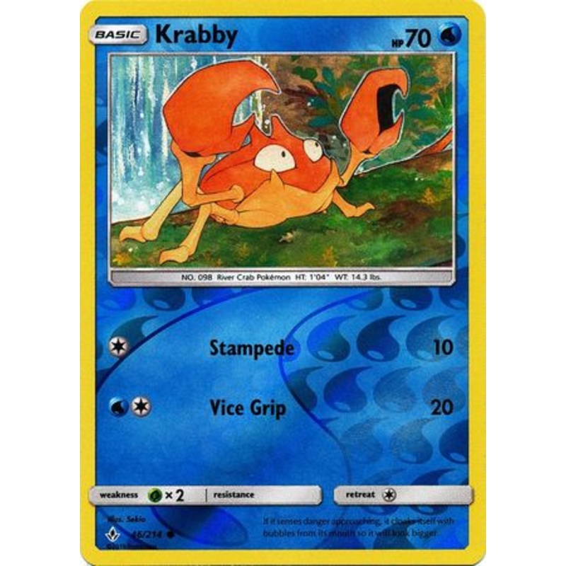 Pokemon Card Unbroken Bonds 46/214 046/214 Krabby Common Reverse Holo