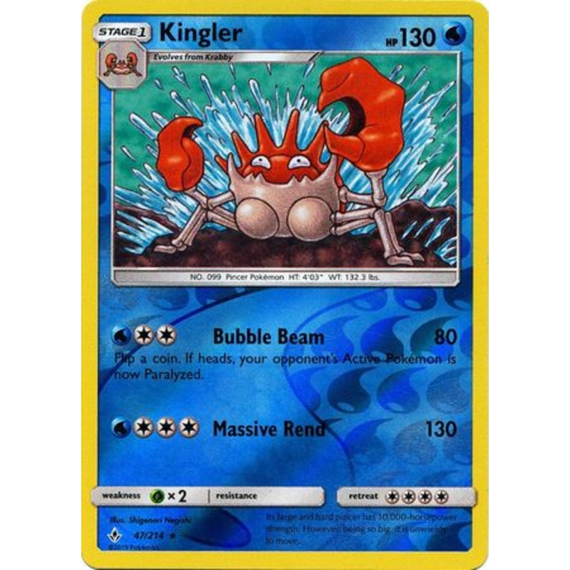 Pokemon Card Unbroken Bonds 47/214 047/214 Kingler Rare Reverse Holo