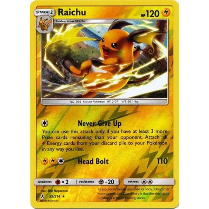 Pokemon Card Unbroken Bonds 55/214 055/214 Raichu Rare Reverse Holo
