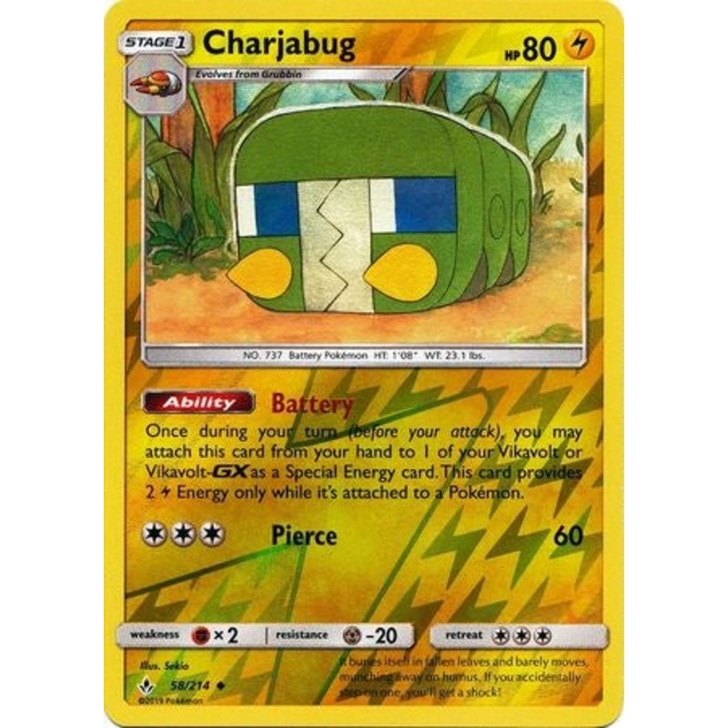 Pokemon Card Unbroken Bonds 58/214 058/214 Charjabug Uncommon Reverse Holo