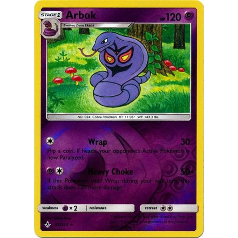 Pokemon Card Unbroken Bonds 63/214 063/214 Arbok Rare Reverse Holo