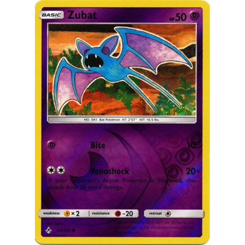 Pokemon Card Unbroken Bonds 64/214 064/214 Zubat Common Reverse Holo