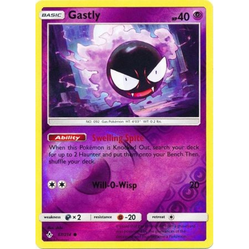 Pokemon Card Unbroken Bonds 67/214 067/214 Gastly Common Reverse Holo