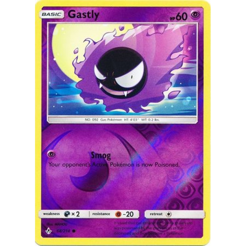 Pokemon Card Unbroken Bonds 68/214 068/214 Gastly Common Reverse Holo