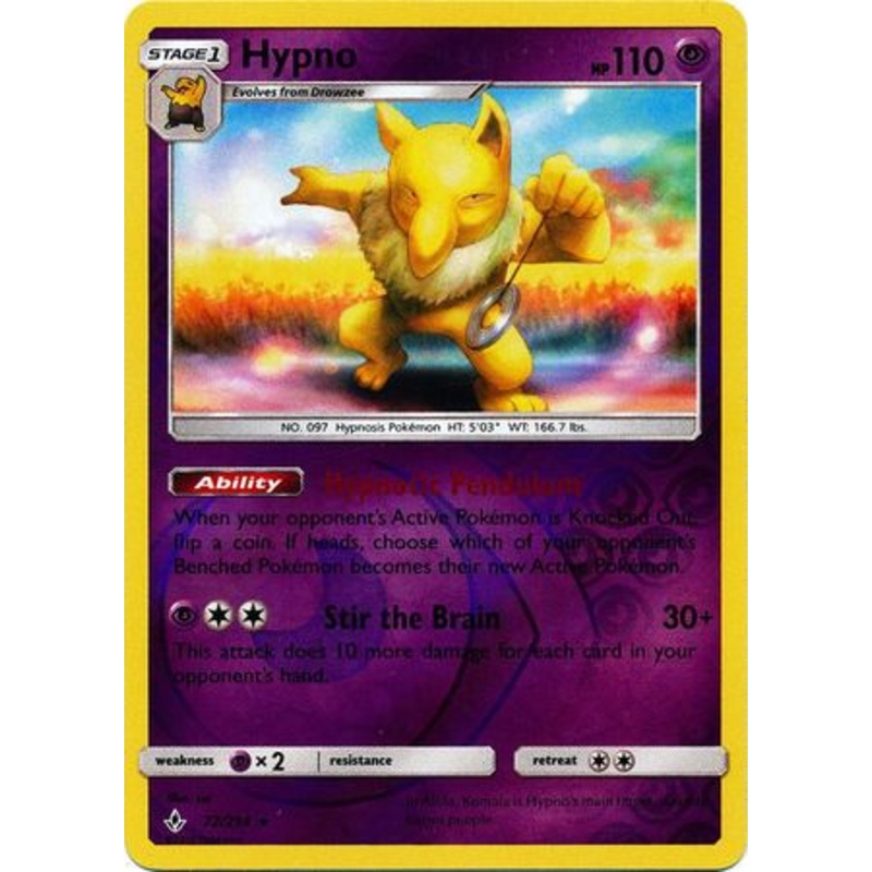Pokemon Card Unbroken Bonds 72/214 072/214 Hypno Rare Reverse Holo