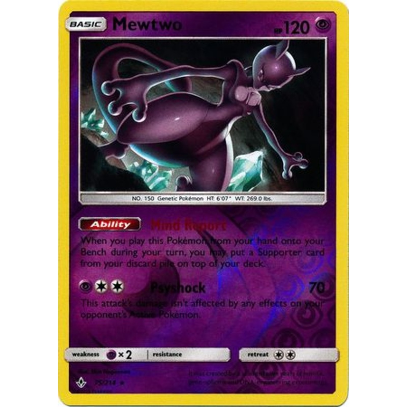 Pokemon Card Unbroken Bonds 75/214 075/214 Mewtwo Rare Reverse Holo