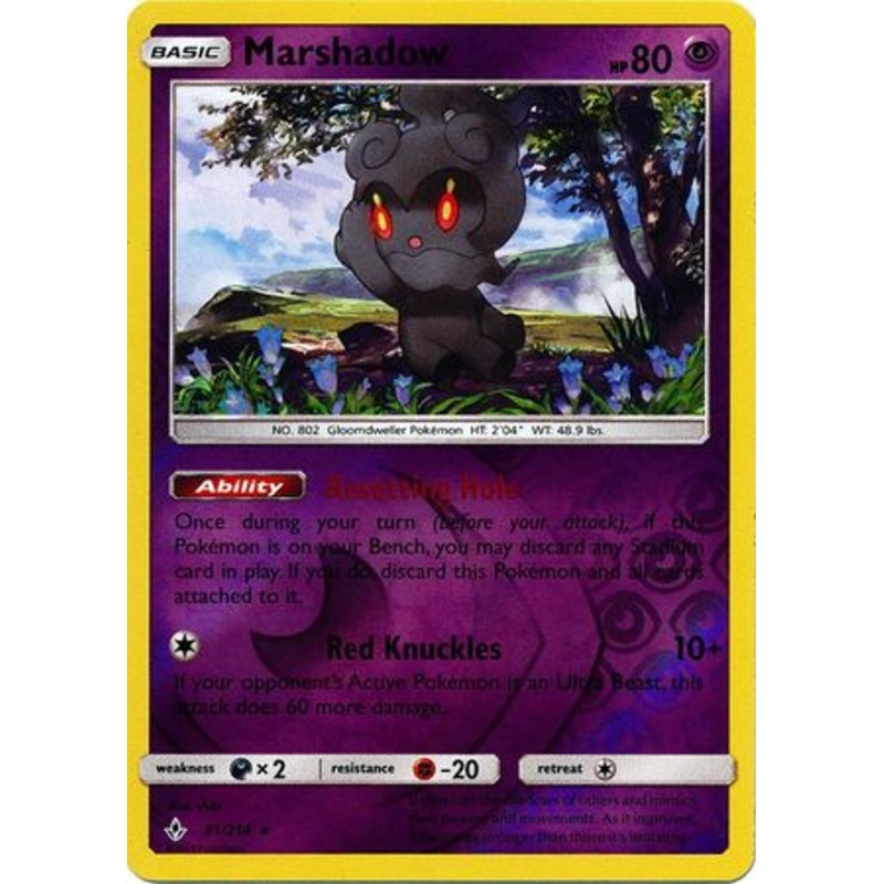 Pokemon Card Unbroken Bonds 81/214 081/214 Marshadow Rare Reverse Holo