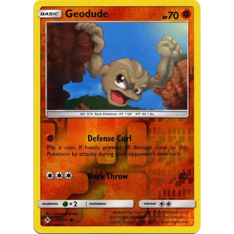 Pokemon Card Unbroken Bonds 87/214 087/214 Geodude Common Reverse Holo