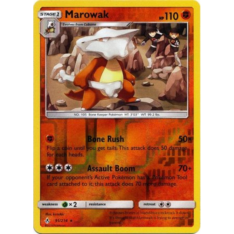 Pokemon Card Unbroken Bonds 91/214 091/214 Marowak Rare Reverse Holo
