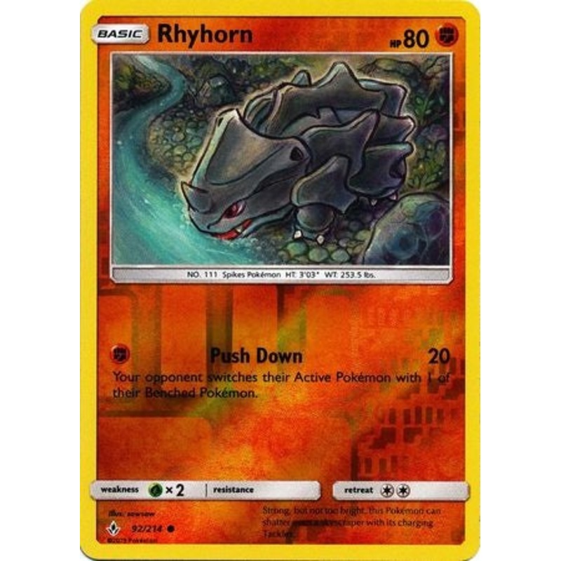 Pokemon Card Unbroken Bonds 92/214 092/214 Rhyhorn Common Reverse Holo