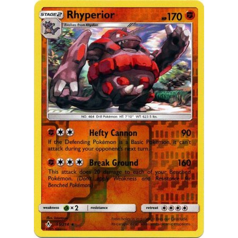 Pokemon Card Unbroken Bonds 95/214 095/214 Rhyperior Rare Reverse Holo