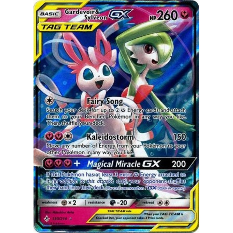Pokemon Card Unbroken Bonds 130/214 Gardevoir & Sylveon Tag Team GX Ultra Rare