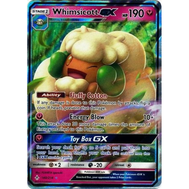 Pokemon Card Unbroken Bonds 140/214 Whimsicott GX Ultra Rare