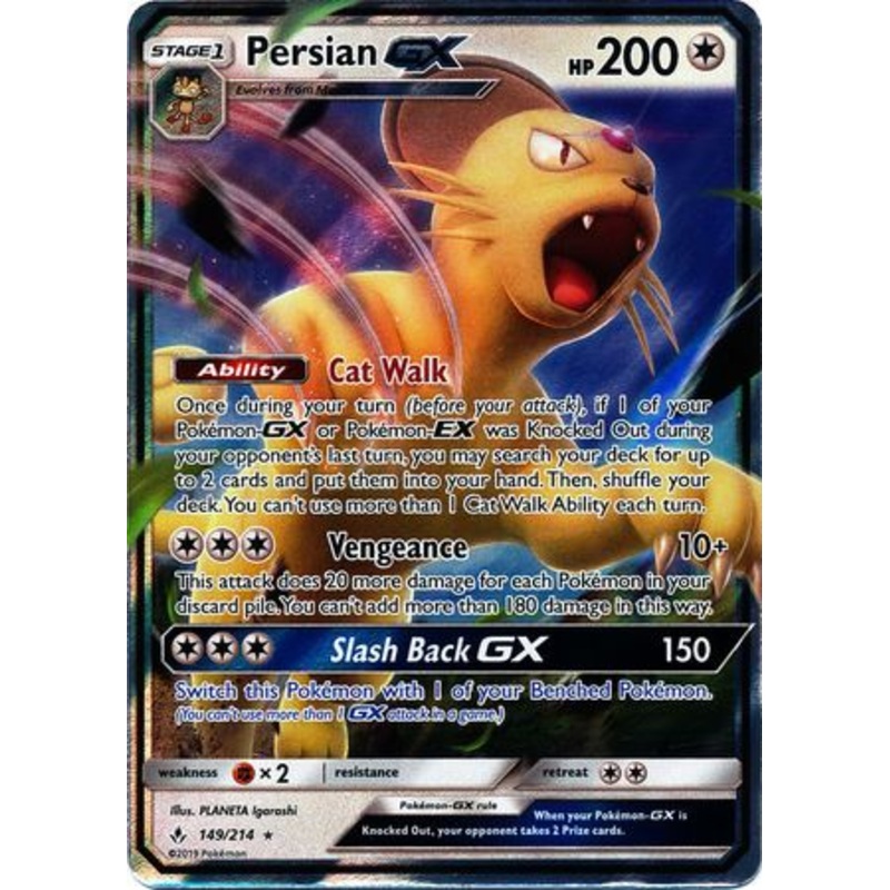 Pokemon Card Unbroken Bonds 149/214 Persian GX Ultra Rare