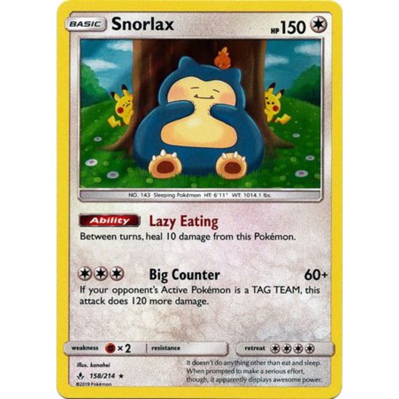 Pokemon Card Unbroken Bonds 158/214 Snorlax Holo Rare