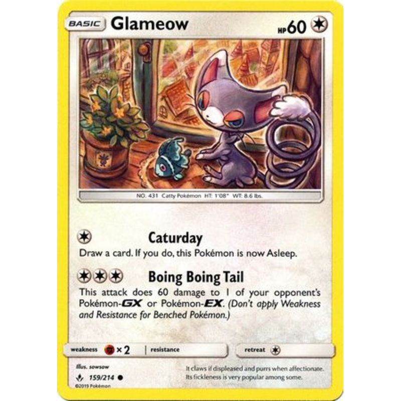 Pokemon Card Unbroken Bonds 159/214 Glameow Common