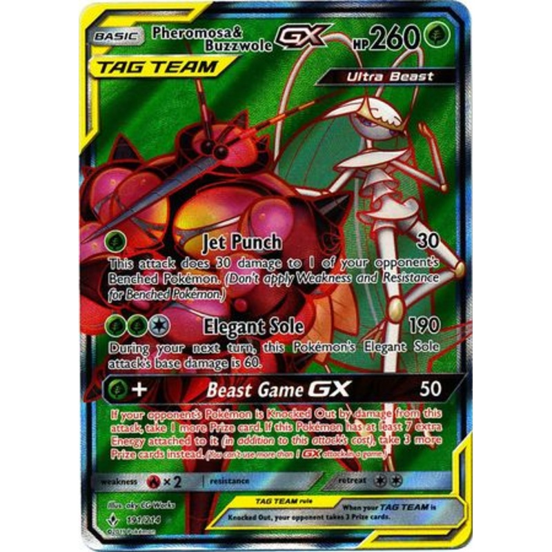 Pokemon Card Unbroken Bonds 191/214 Pheromosa & Buzzwole Tag Team GX Full Art Ultra
