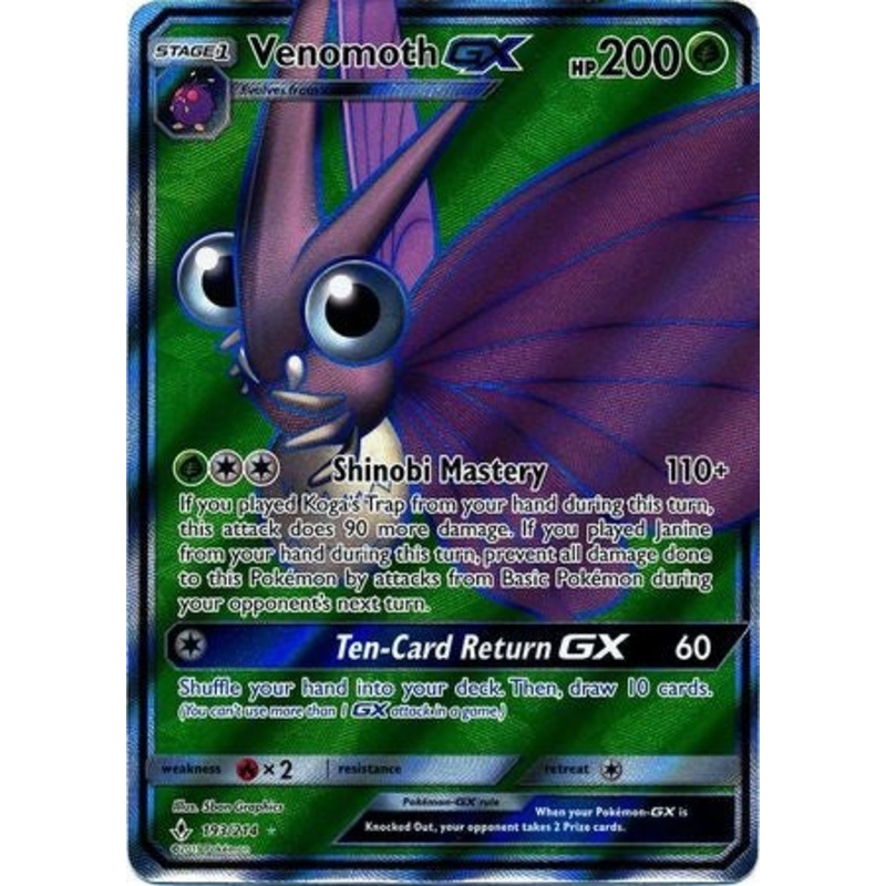 Pokemon Card Unbroken Bonds 193/214 Venomoth GX Full Art Ultra