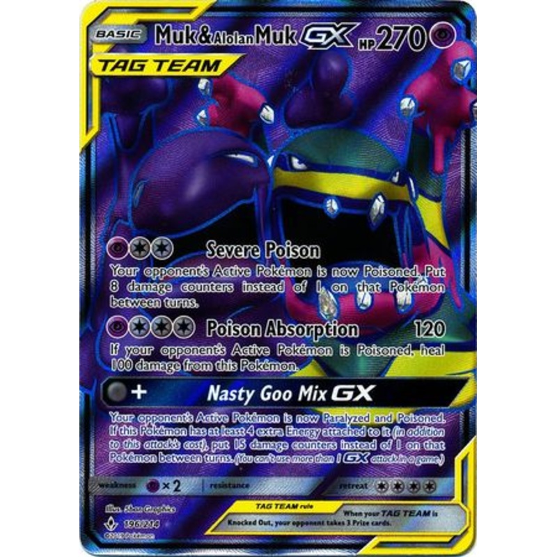 Pokemon Card Unbroken Bonds 196/214 Muk & Alolan Muk Tag Team GX Full Art Ultra