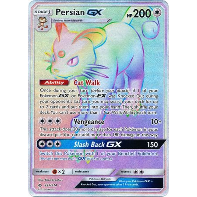 Pokemon Card Unbroken Bonds 227/214 Persian GX Hyper Rare