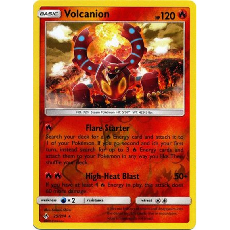 Pokemon Card Unbroken Bonds 25/214 025/214 Volcanion Rare Reverse Holo