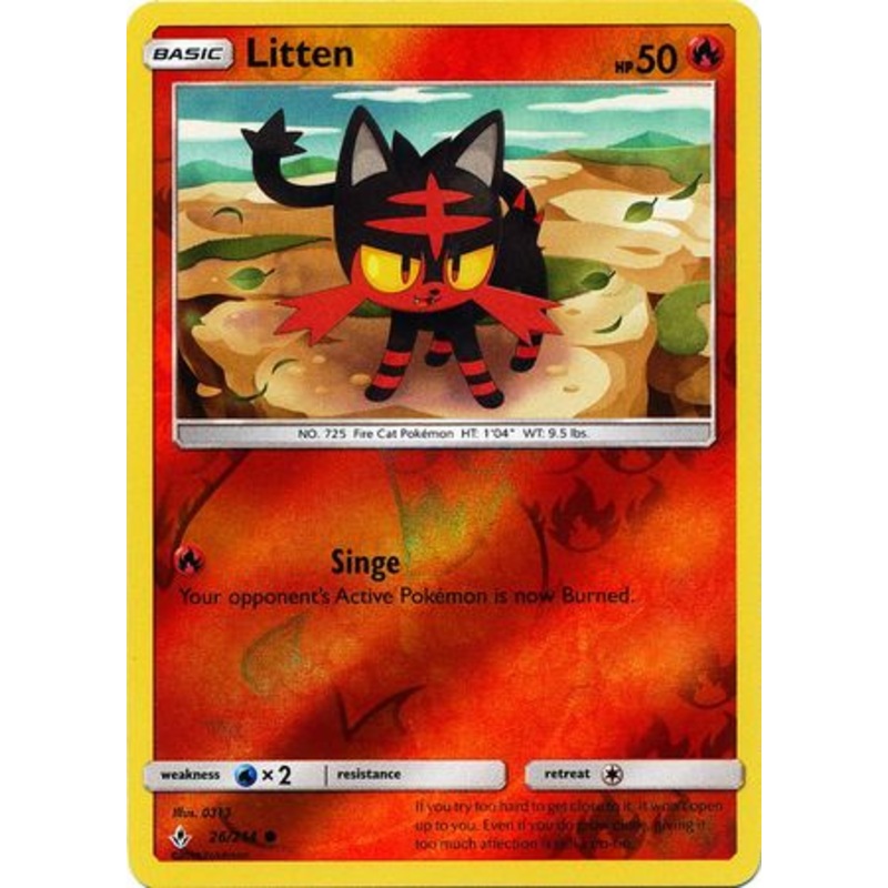 Pokemon Card Unbroken Bonds 26/214 026/214 Litten Common Reverse Holo