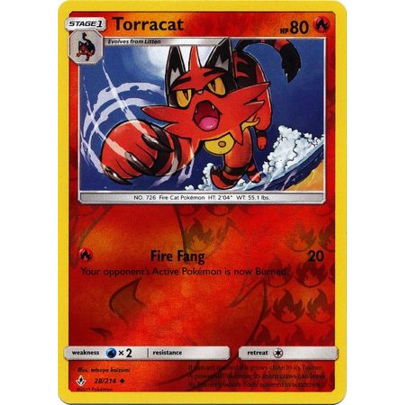 Pokemon Card Unbroken Bonds 28/214 028/214 Torracat Uncommon Reverse Holo