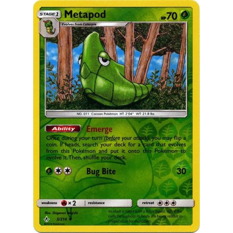 Pokemon Card Unbroken Bonds 3/214 003/214 Metapod Uncommon Reverse Holo