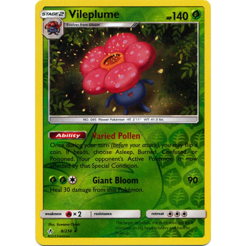 Pokemon Card Unbroken Bonds 8/214 008/214 Vileplume Rare Reverse Holo