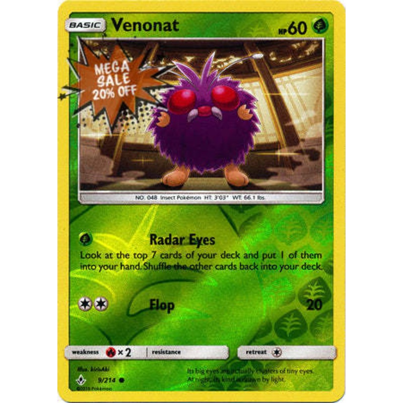 Pokemon Card Unbroken Bonds 9/214 009/214 Venonat Common Reverse Holo