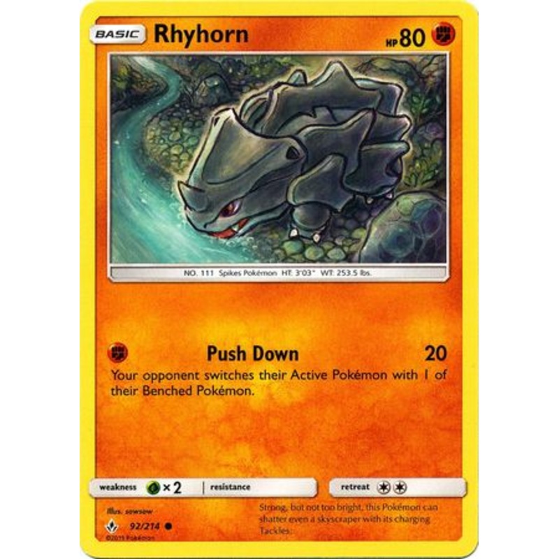 Pokemon Card Unbroken Bonds 92/214 092/214 Rhyhorn Common