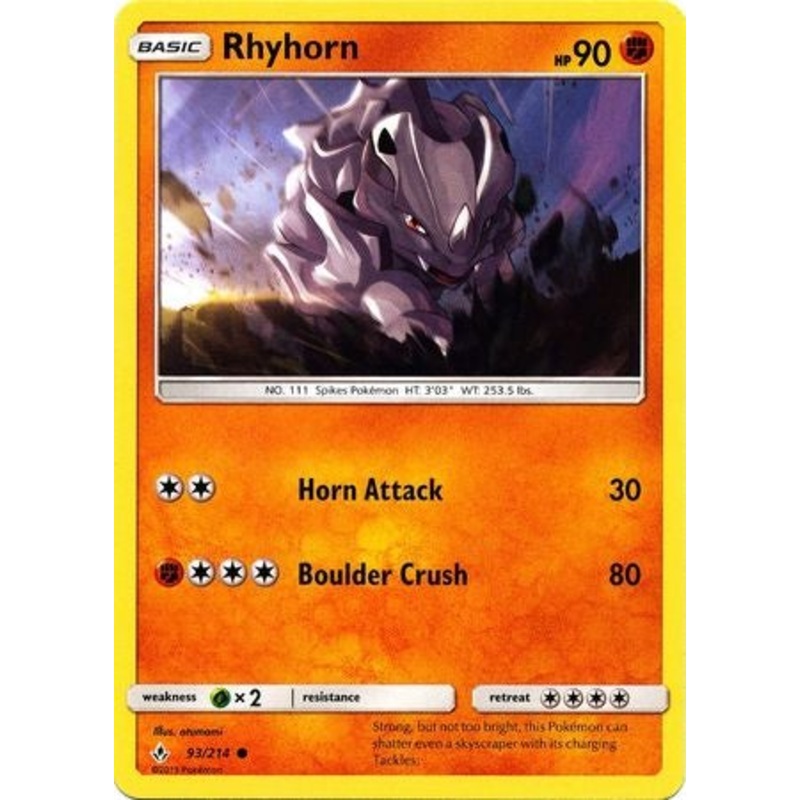 Pokemon Card Unbroken Bonds 93/214 093/214 Rhyhorn Common