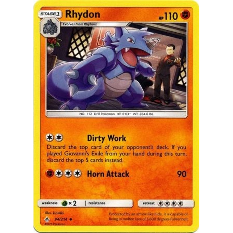 Pokemon Card Unbroken Bonds 94/214 094/214 Rhydon Uncommon