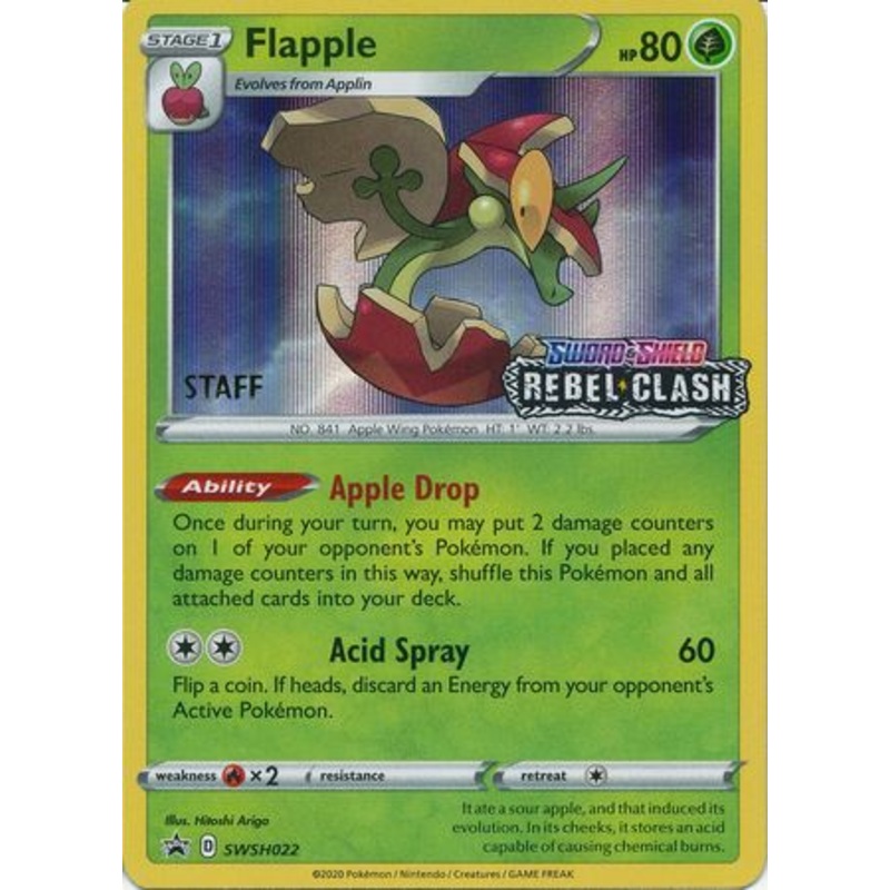 Pokemon Card SWSH Black Star Promos SWSH022 Flapple Prerelease staff promo