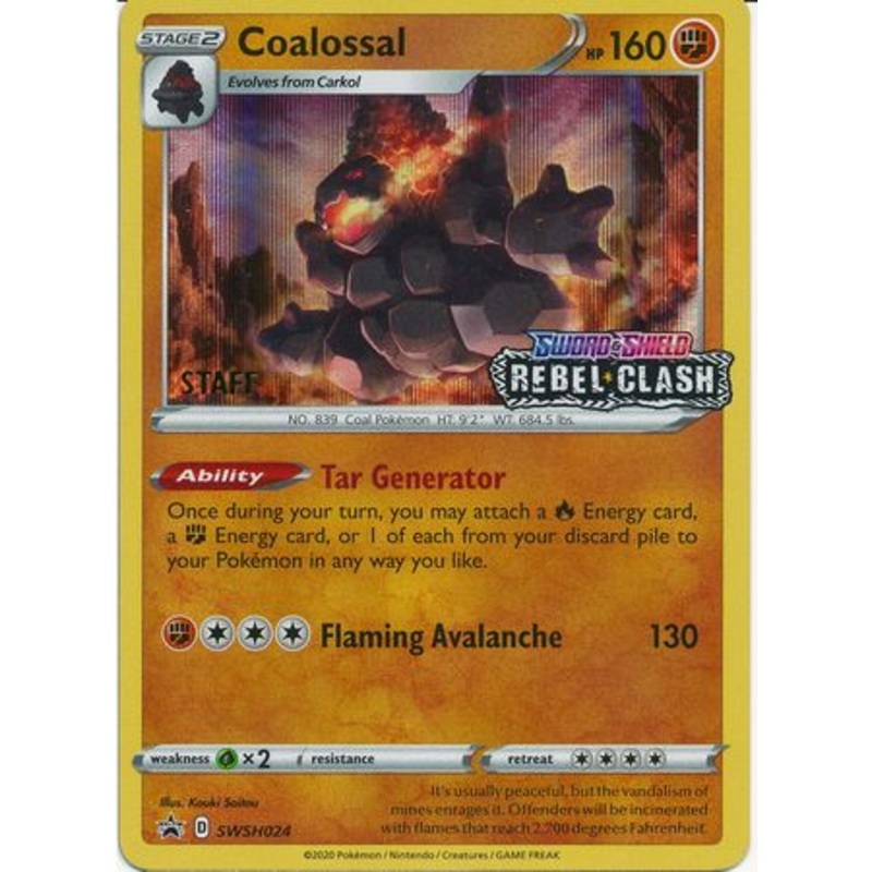 Pokemon Card SWSH Black Star Promos SWSH024 Coalossal Prerelease staff promo