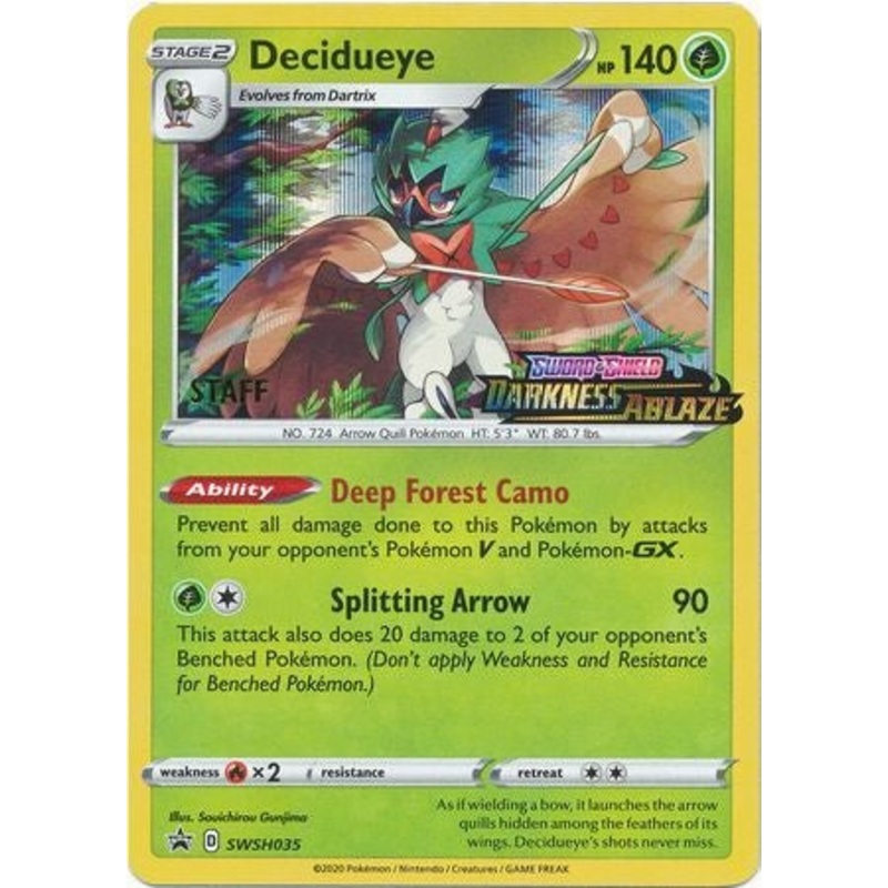 Pokemon Card SWSH Black Star Promos SWSH035 Decidueye Prerelease staff promo
